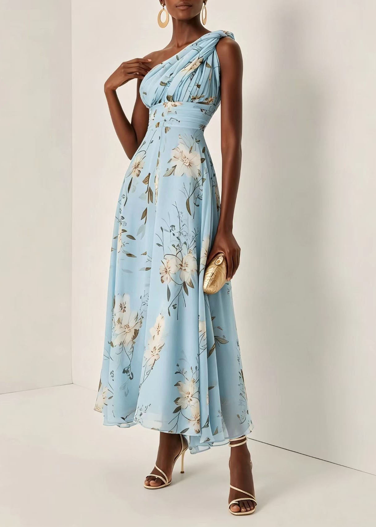 Robe longue femme asymétrique épaule dénudée style estival 3