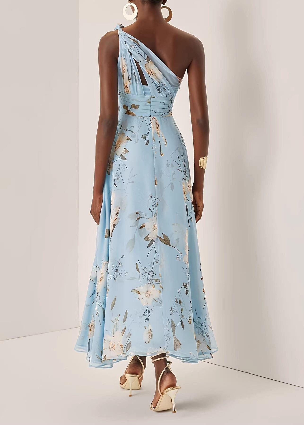 Robe longue femme asymétrique épaule dénudée style estival 4