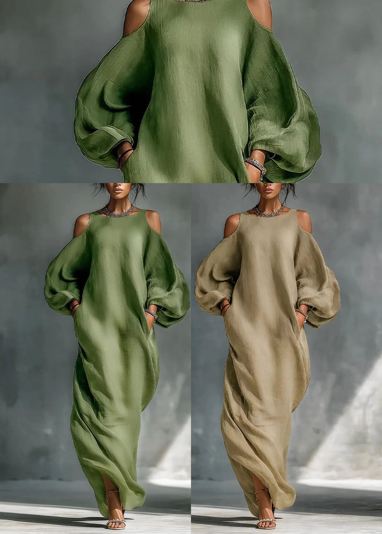 Robe longue femme épaules dénudées manches longues 4