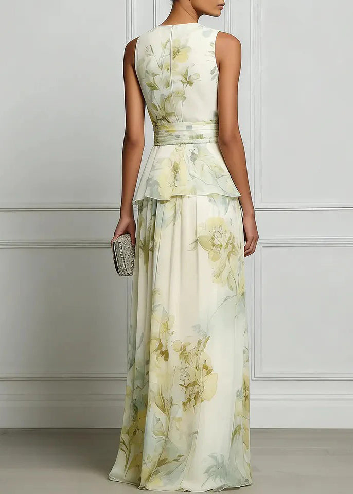 Robe longue femme imprimé patchwork sans manches col rond 1