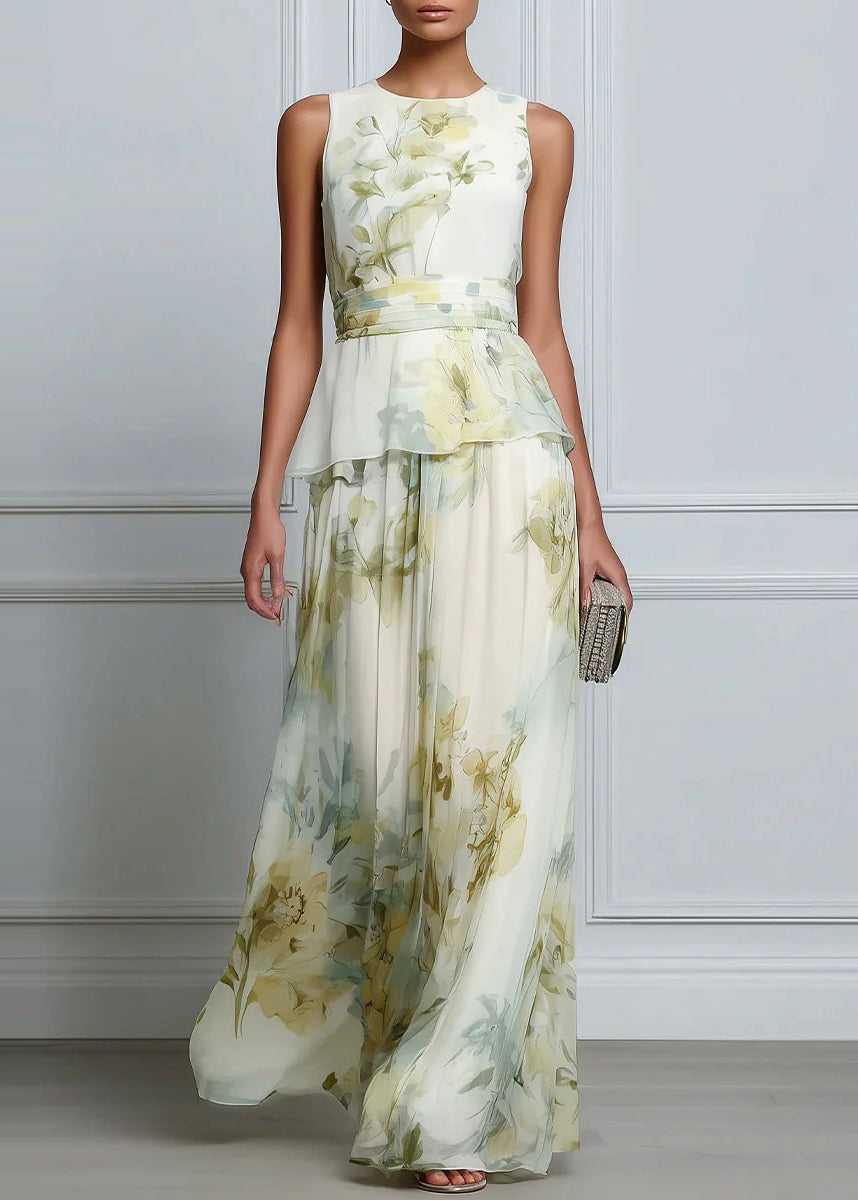 Robe longue femme imprimé patchwork sans manches col rond 4