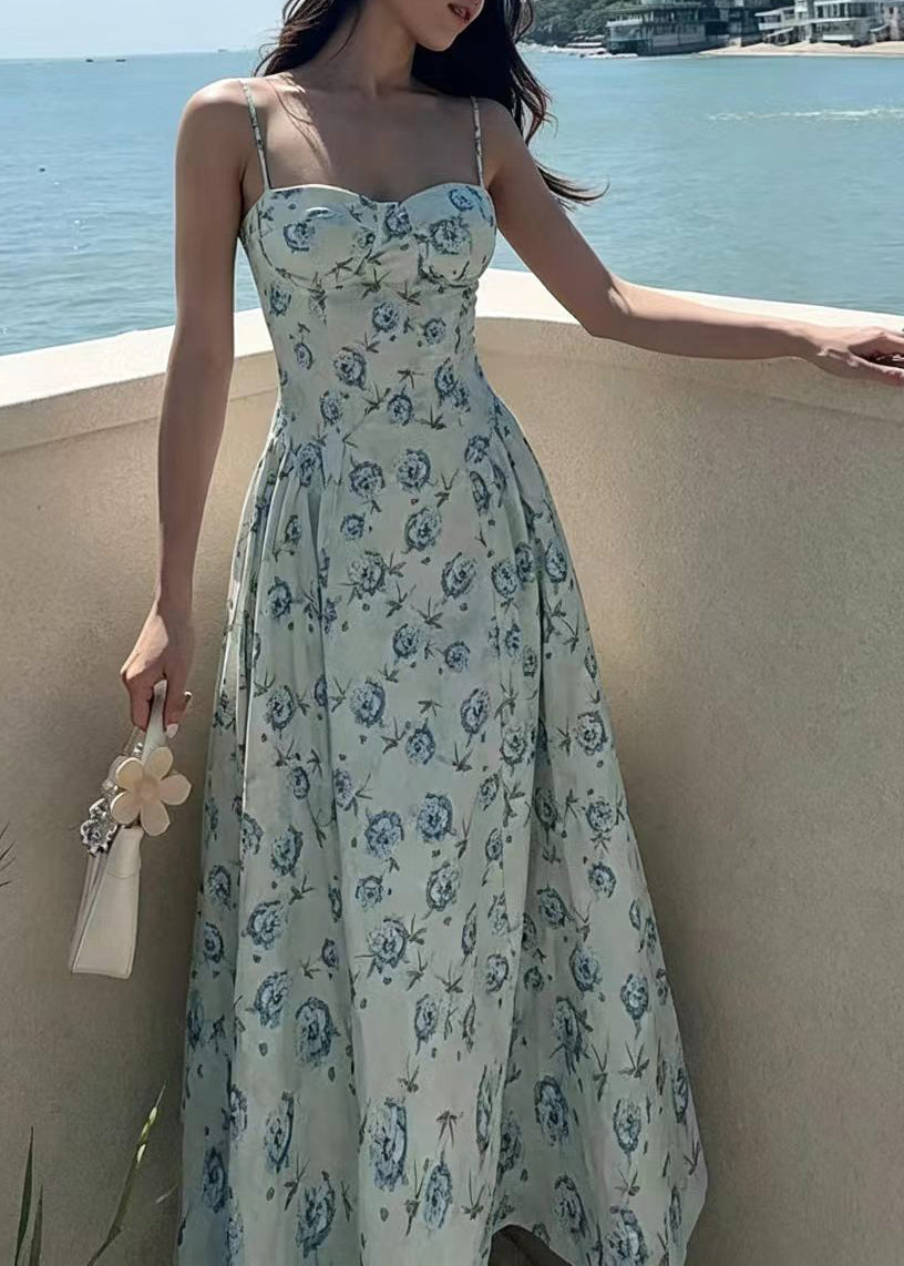 Robe longue femme sans manches à ourlet large imprimé nature 1