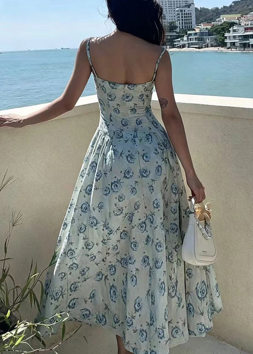 Robe longue femme sans manches à ourlet large imprimé nature 2