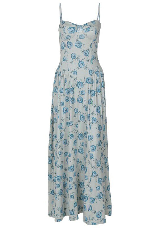Robe longue femme sans manches à ourlet large imprimé nature 4