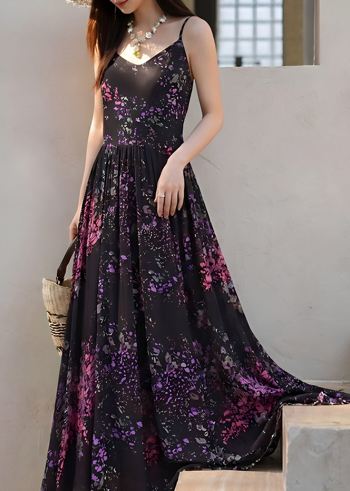 Robe longue femme style fluide à bretelles fines 0