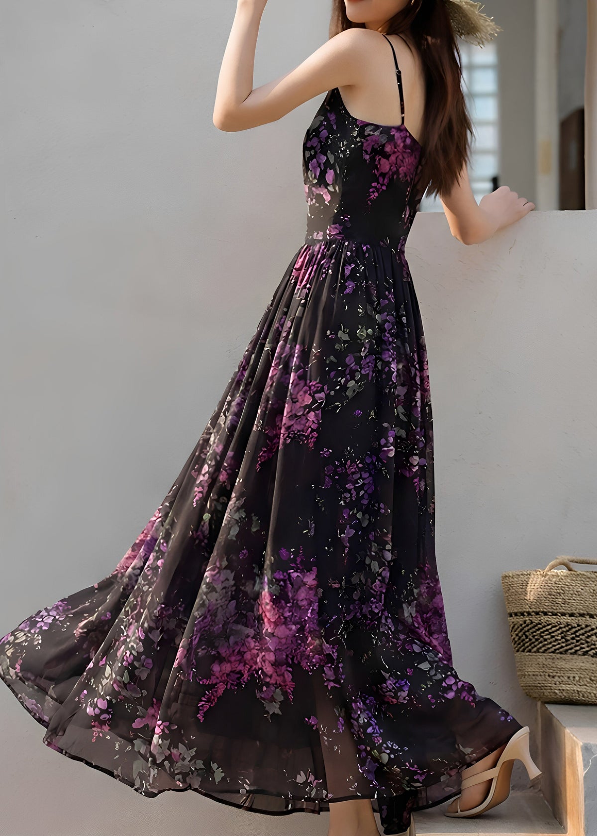 Robe longue femme style fluide à bretelles fines 4