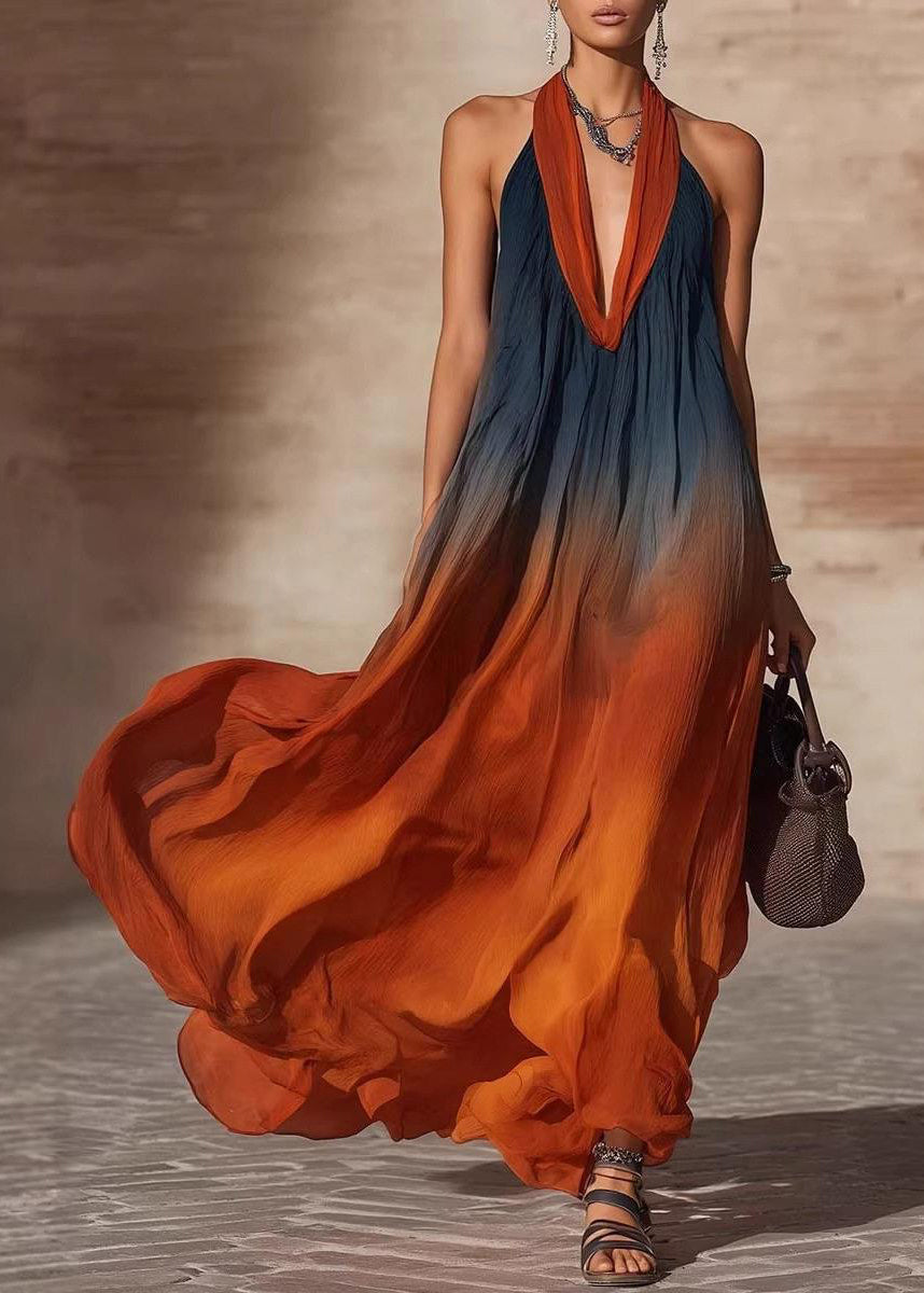 Robe longue femme style licou dégradé automnal 1