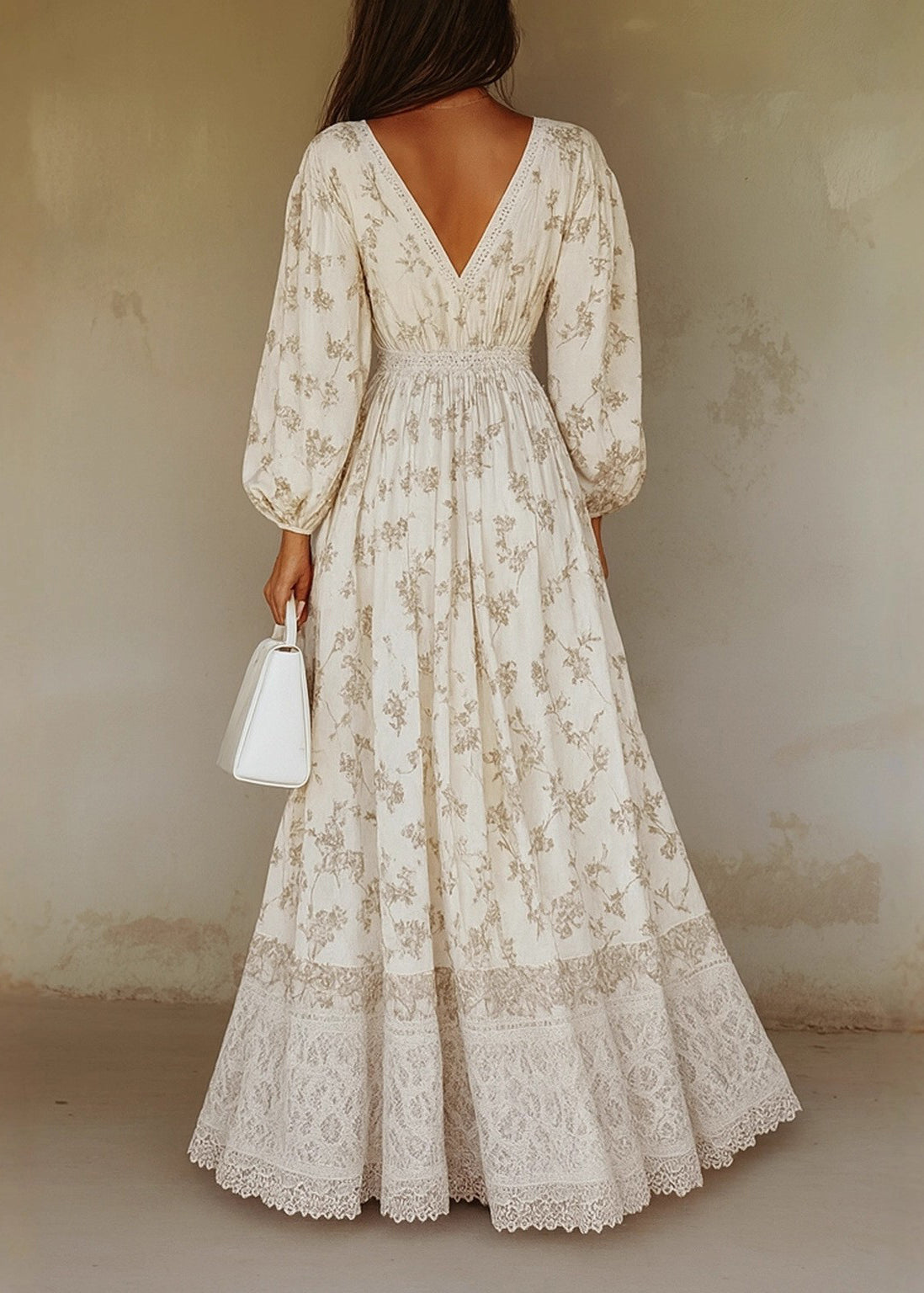 Robe maxi femme à manches lanternes et imprimé froissé 1