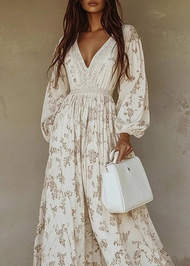 Robe maxi femme à manches lanternes et imprimé froissé 2