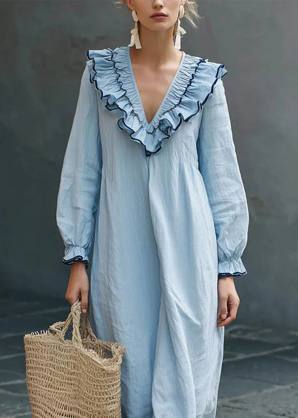 Robe maxi femme style bohème à volants automnale 1