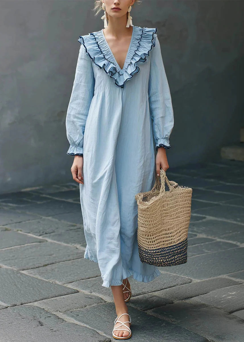 Robe maxi femme style bohème à volants automnale 2