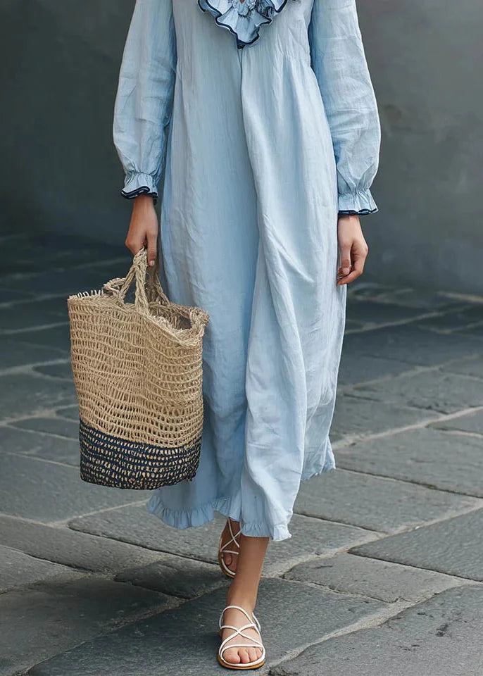 Robe maxi femme style bohème à volants automnale 3