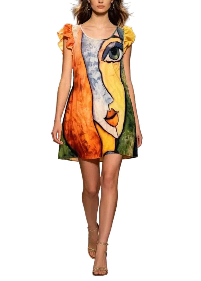 Robe mi-longue femme décontractée patchwork coloré été 0