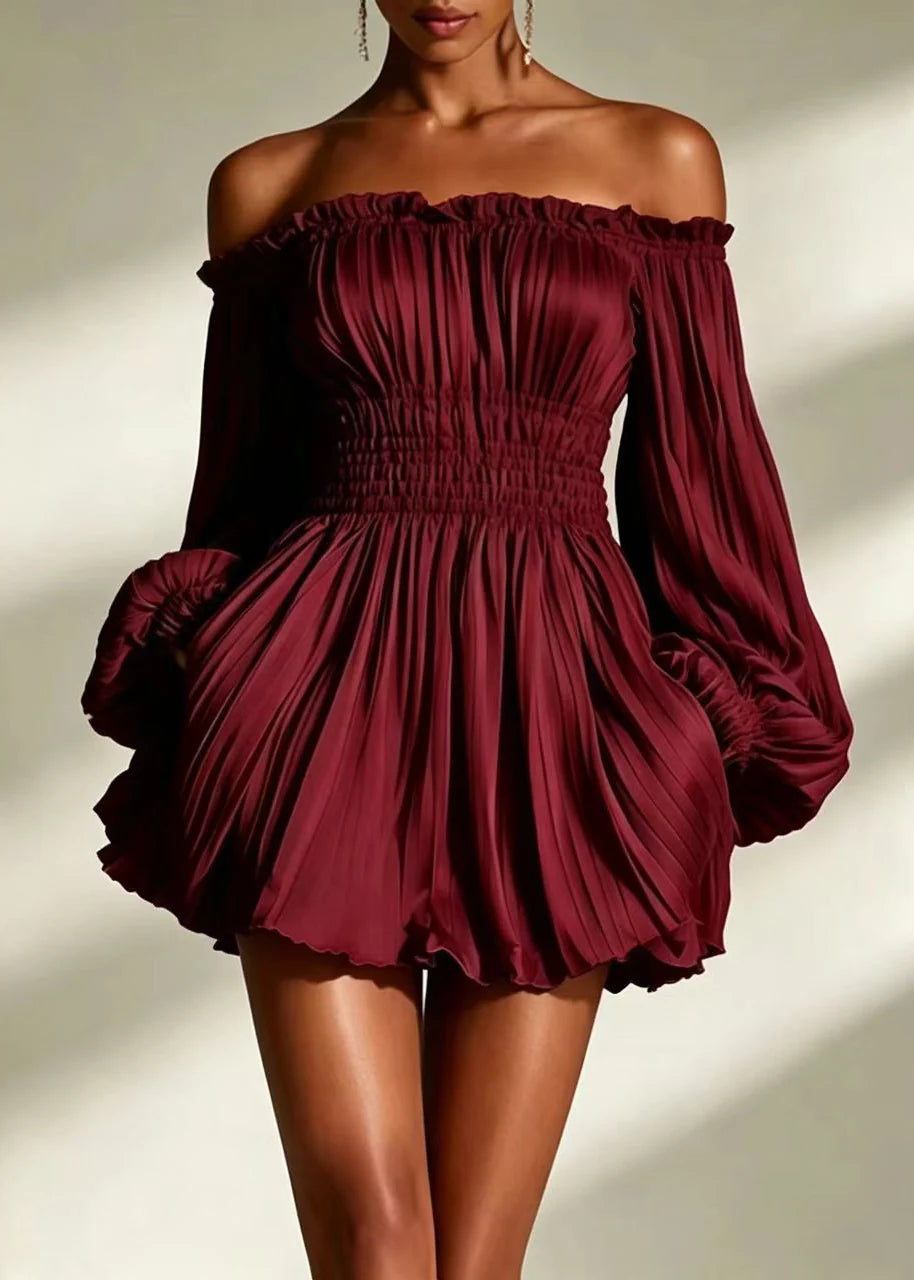 Robe mini femme sans bretelles manches bouffantes froissées 1