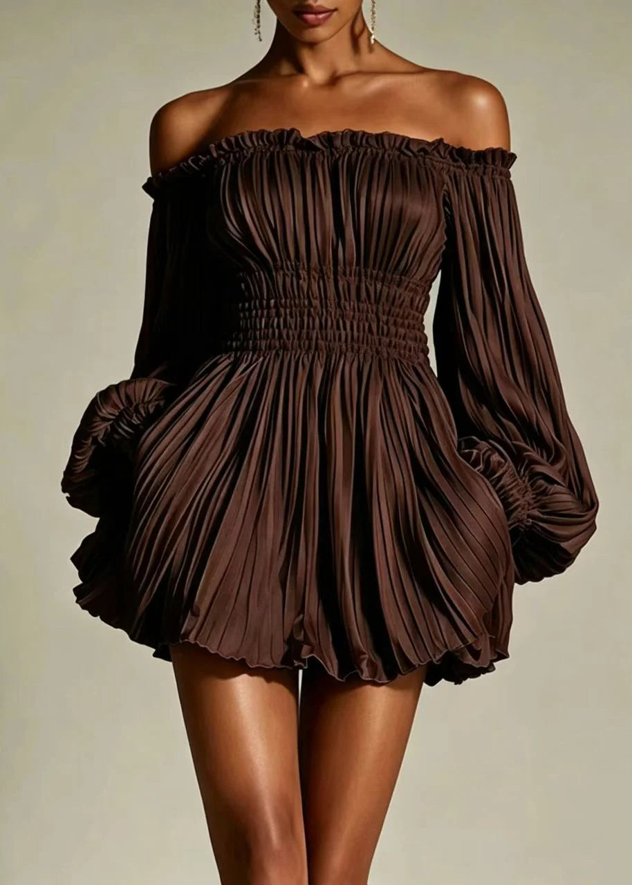 Robe mini femme sans bretelles manches bouffantes froissées 2