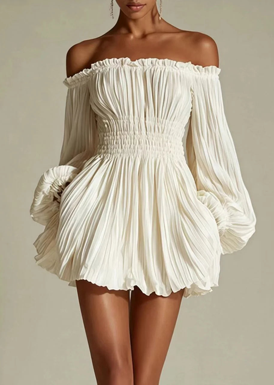 Robe mini femme sans bretelles manches bouffantes froissées 3