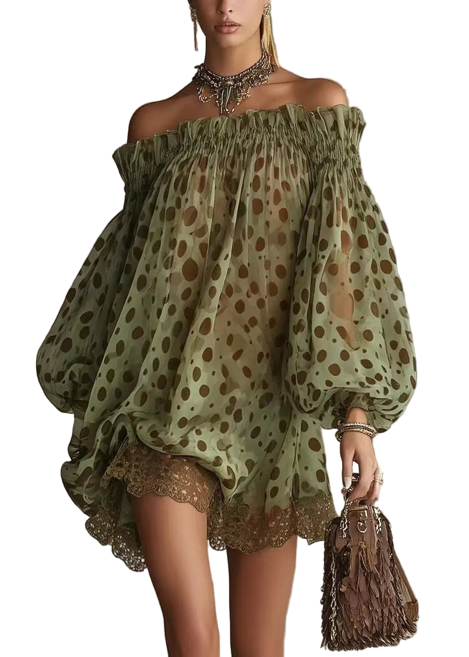 Robe mini pour femmes à col en V et patchwork à pois 0