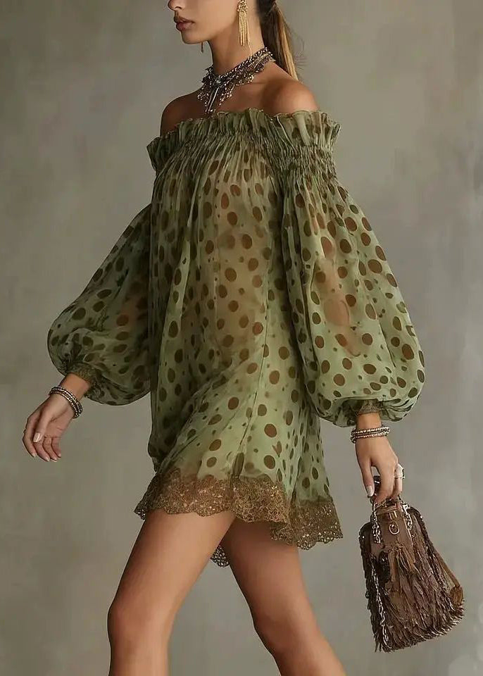 Robe mini pour femmes à col en V et patchwork à pois 1