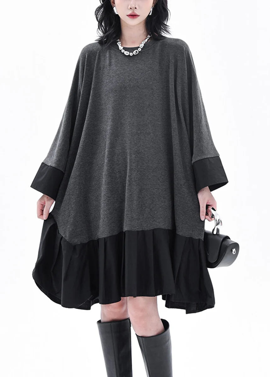 Robe trapèze oversize femme col rond patchwork colorblock automne 0