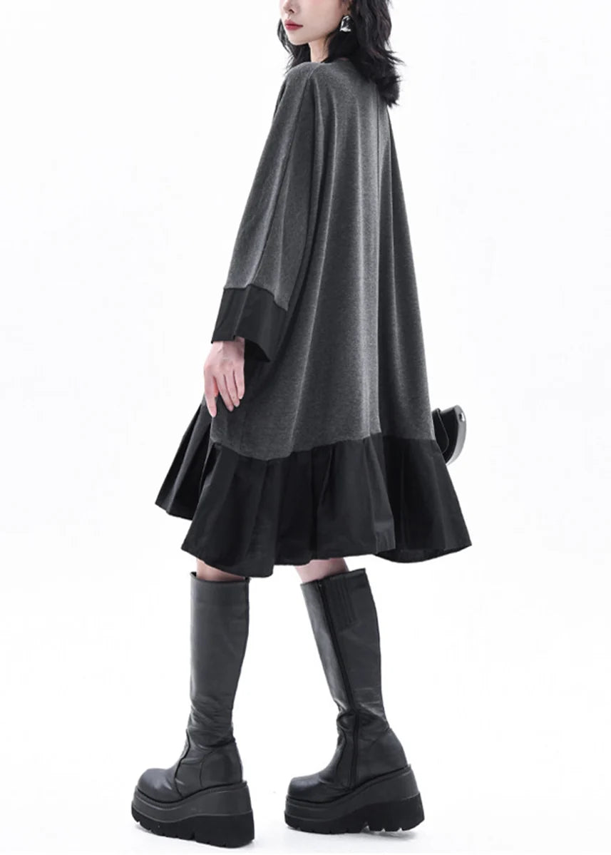 Robe trapèze oversize femme col rond patchwork colorblock automne 4