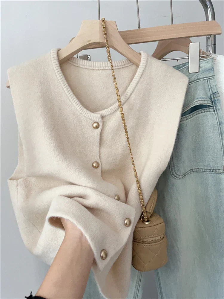 Variant image for Gilet Femme Classique en Mélange de Coton avec Boutons-6