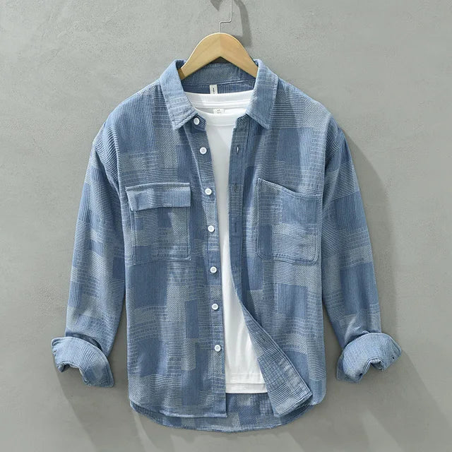 Chemise Homme Patchwork Élégante en Coton et Polyester 4