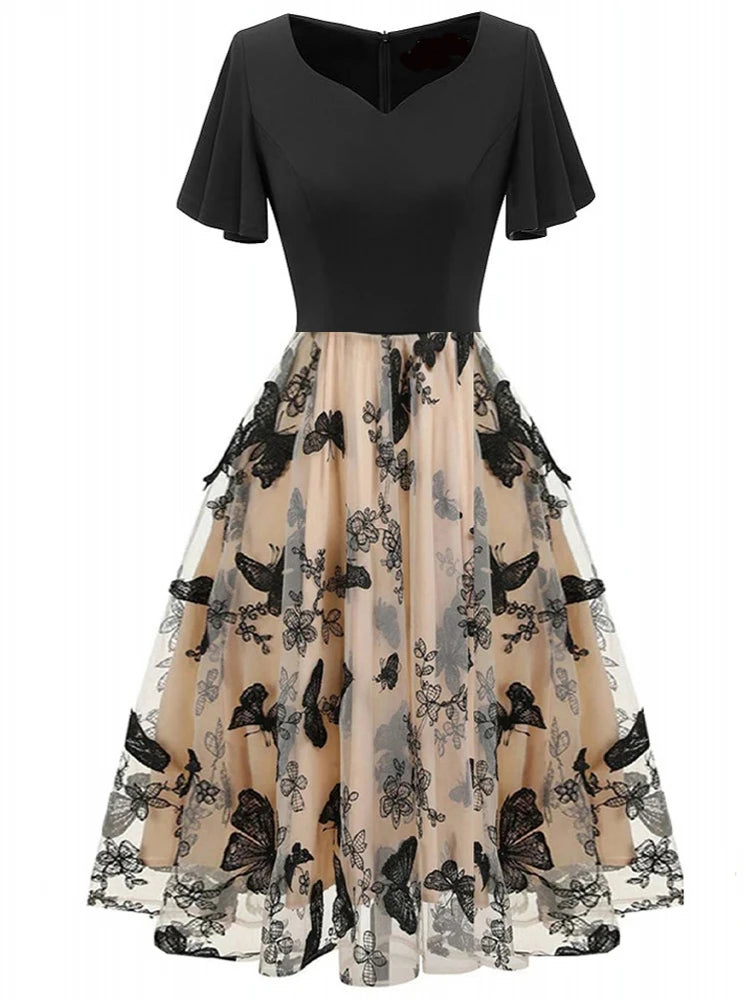 Robe de soirée en maille brodée pour femmes