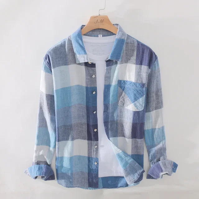 Variant image for Chemise Homme À Carreaux Intemporelle En Mélange De Coton Et Lin-9