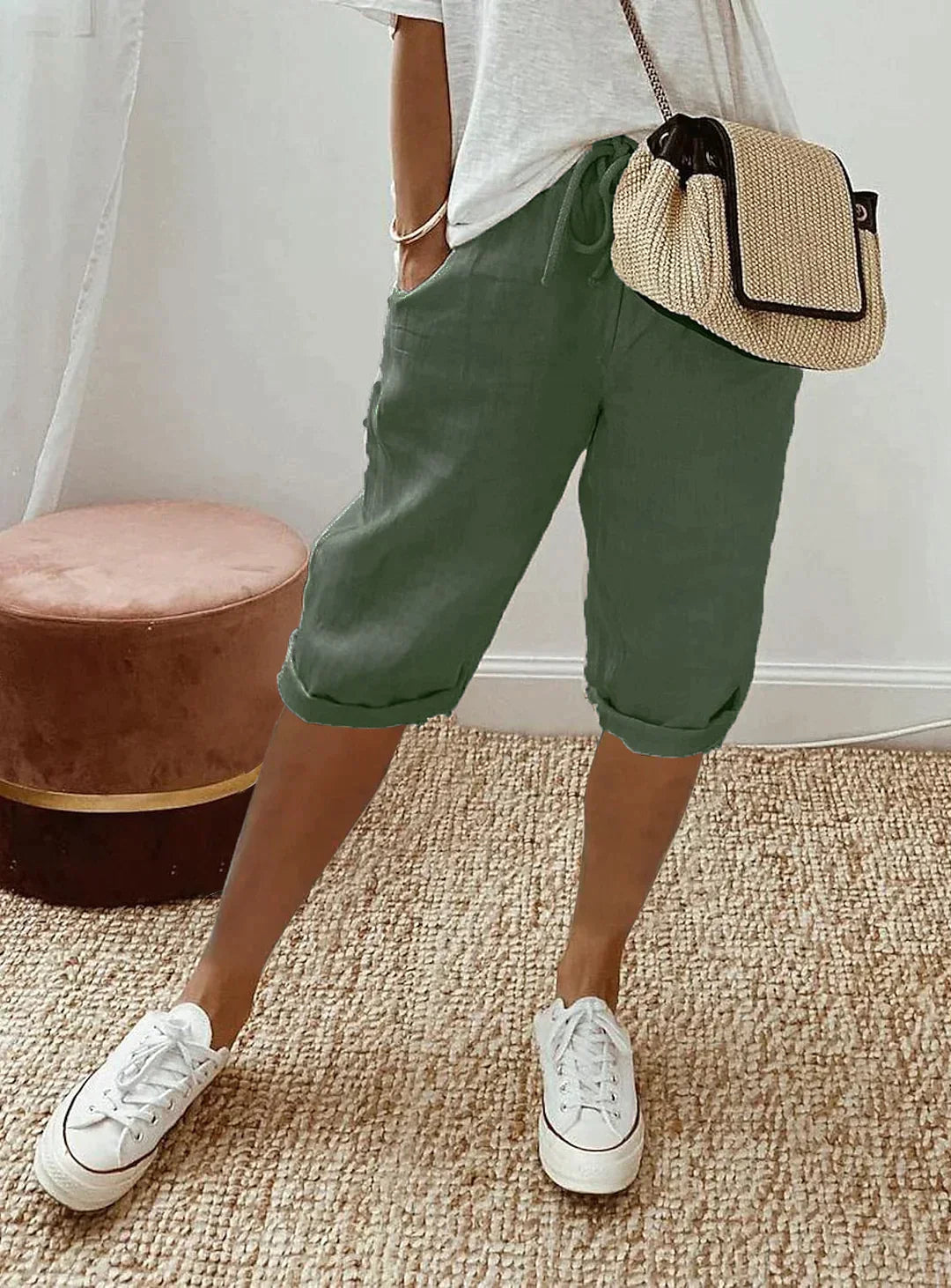 Variant image for Pantalon Fluide Femme Élégant en Lin pour l'Été-3