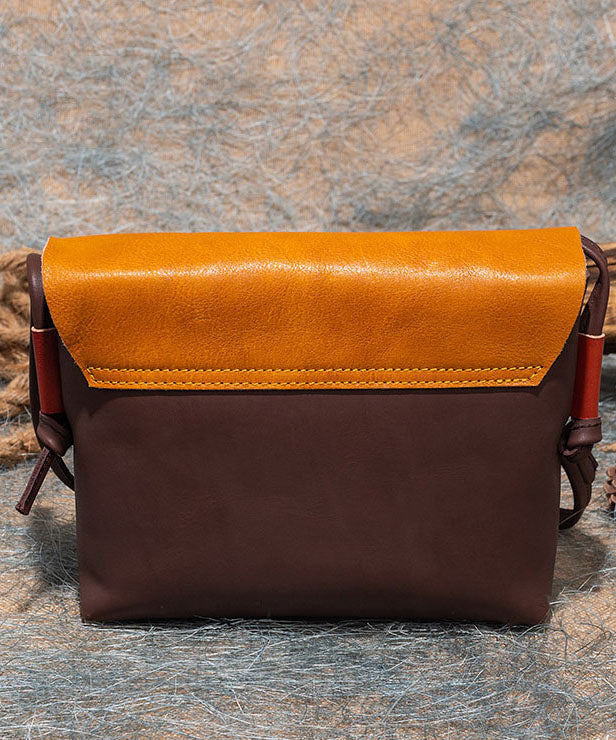 Sac à main en cuir bio marron et jaune 1