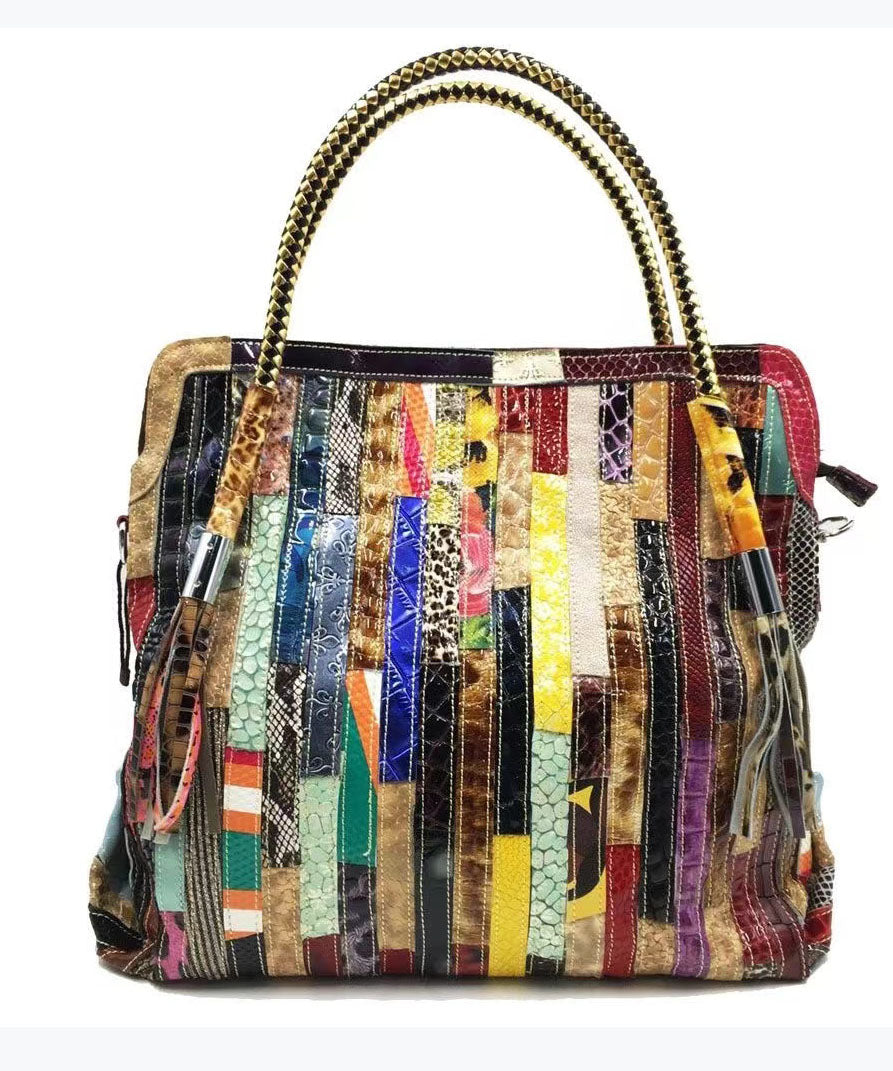 Sac à main fourre-tout en patchwork rayé 0