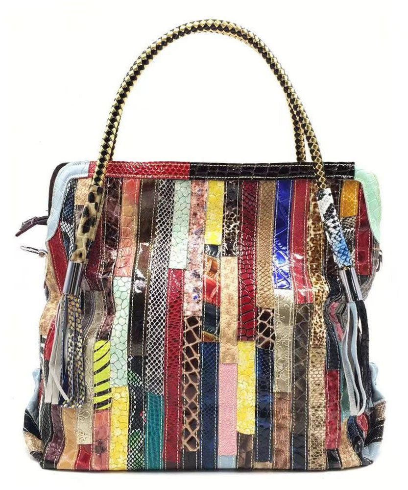 Sac à main fourre-tout en patchwork rayé 1