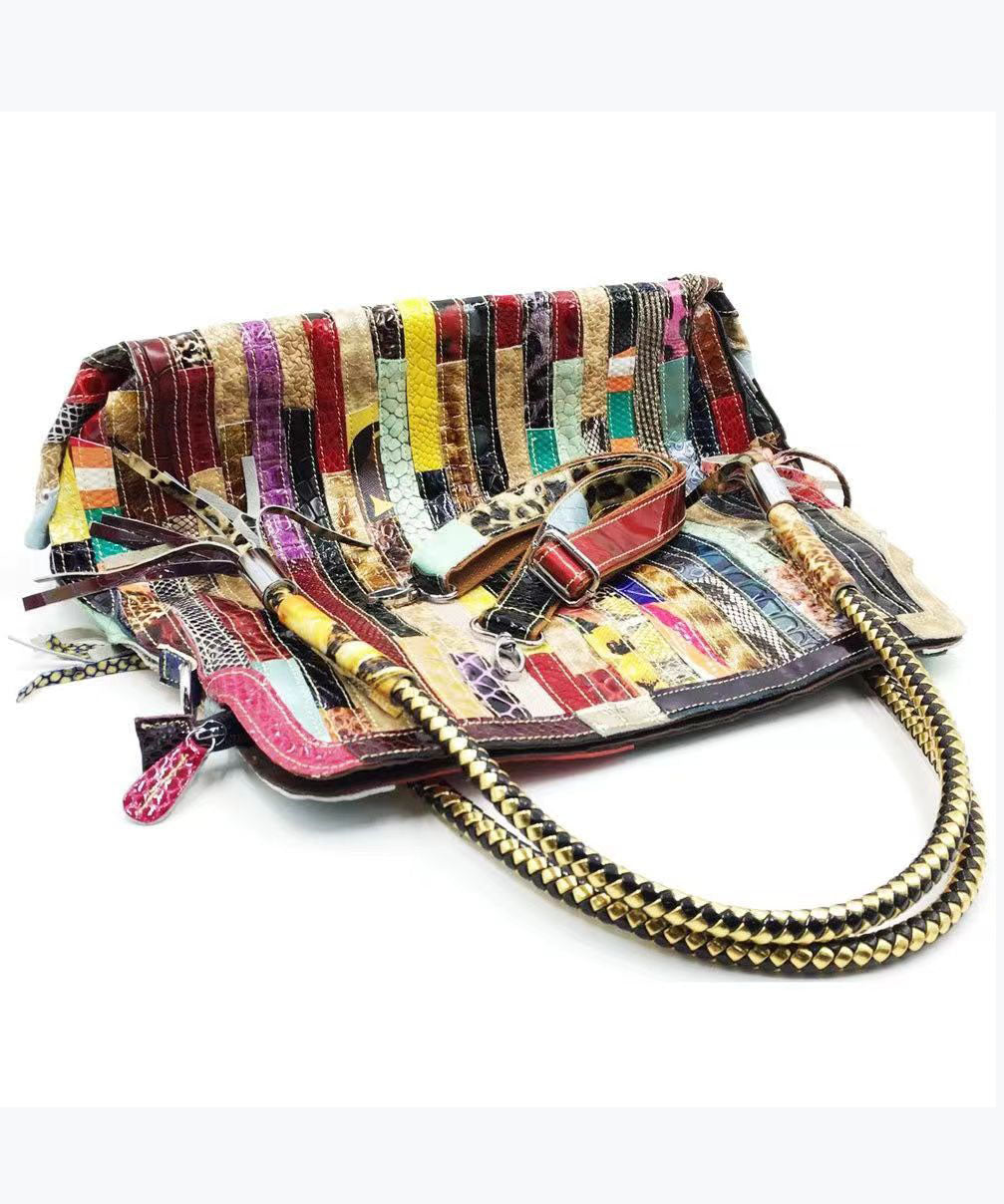 Sac à main fourre-tout en patchwork rayé 3