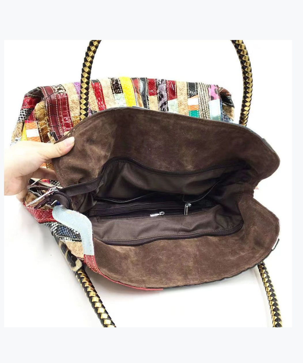 Sac à main fourre-tout en patchwork rayé 4