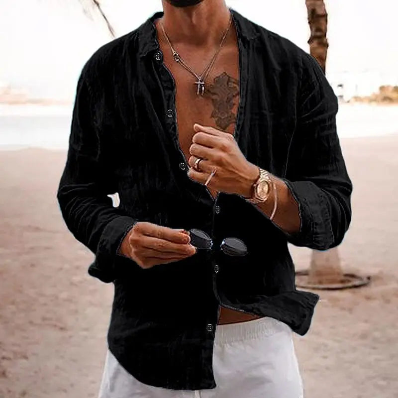 Variant image for Chemise en Lin Décontractée pour Hommes - Style Élégant et Confortable-13
