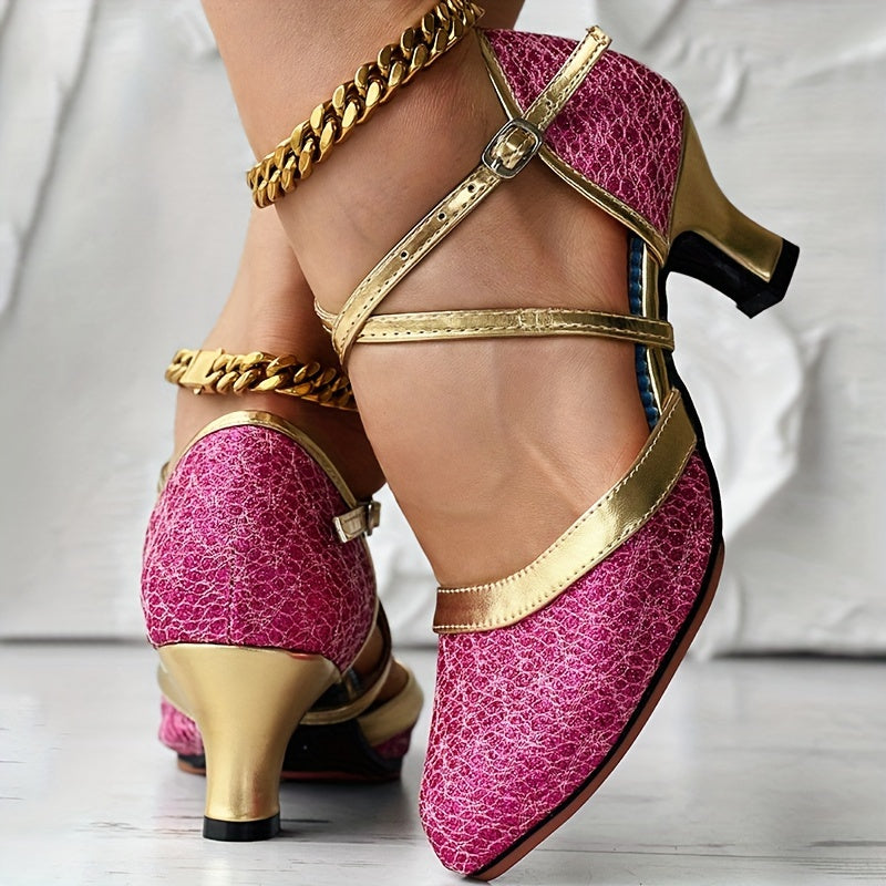Sandales À Talons Femmes Dorées En Cuir À Bride Étroite 4