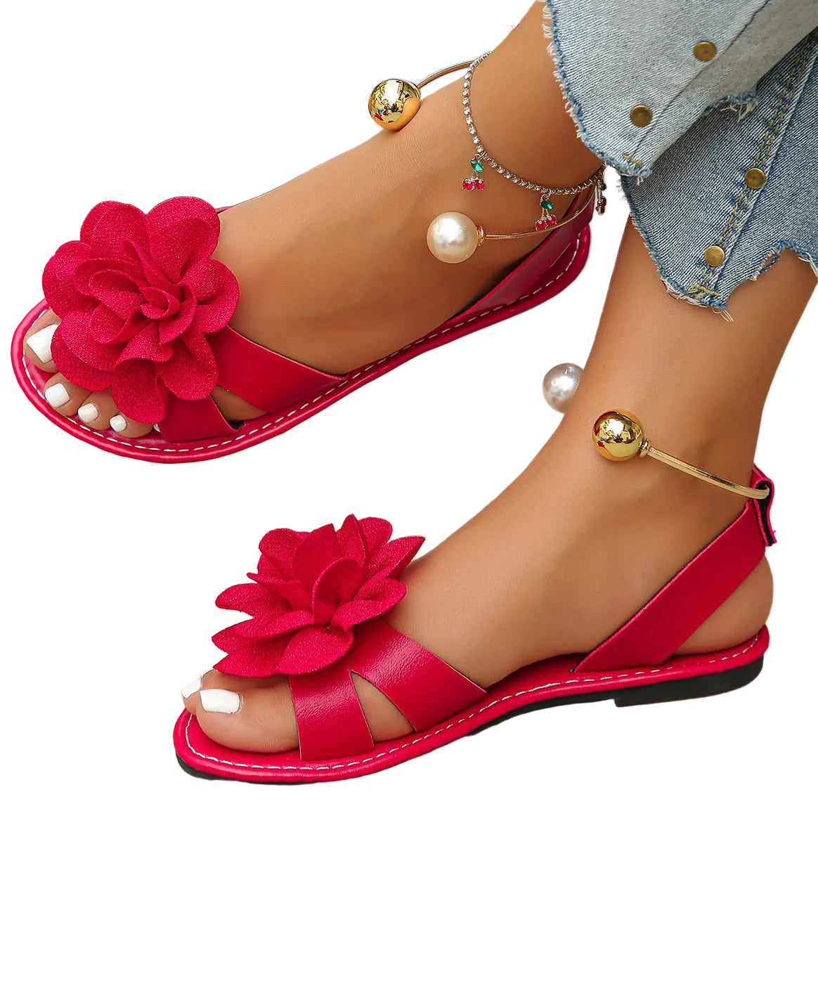 Sandales Plates Femme à Bout Ouvert Floral 1