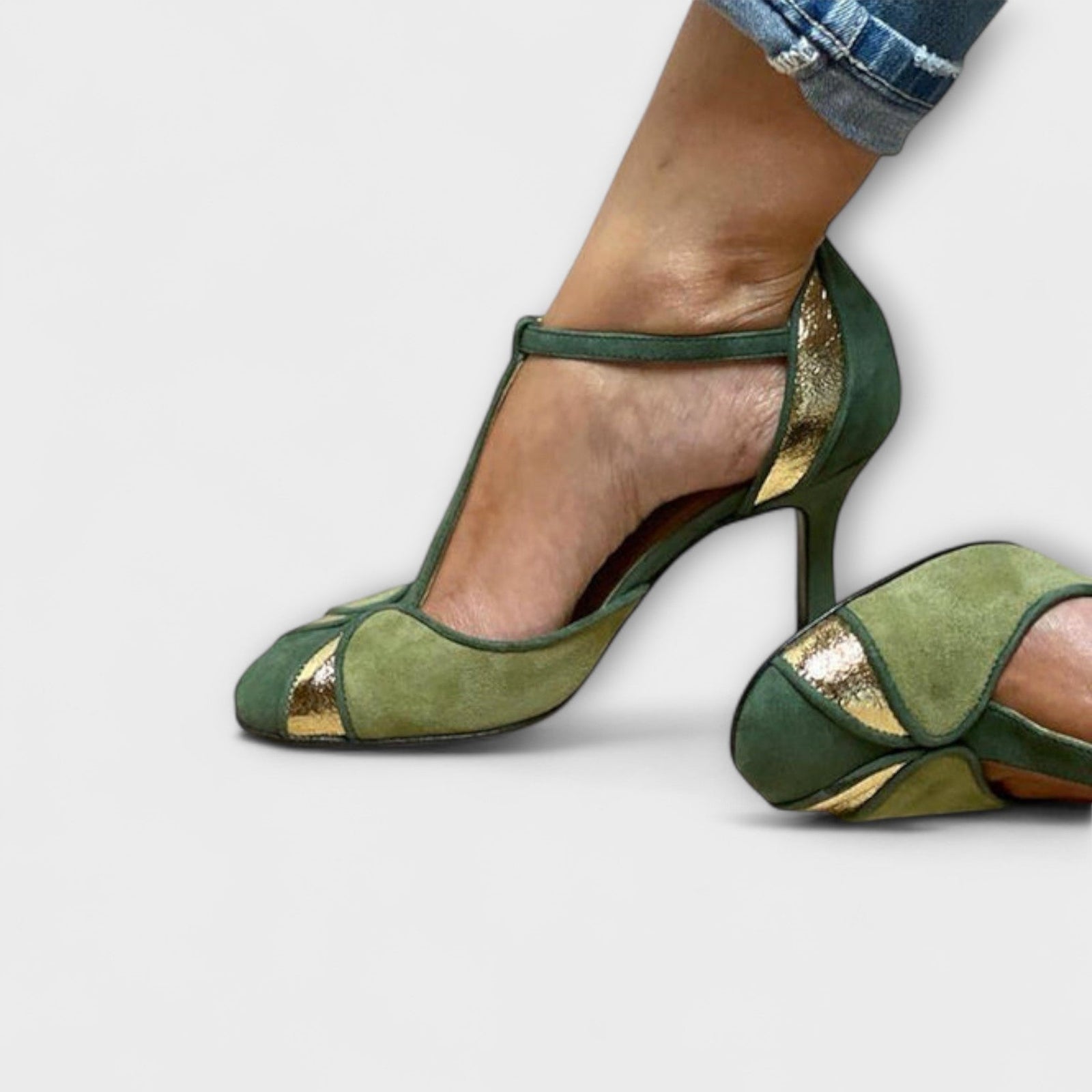 Sandales à Talons Femmes Bride en T Patchwork 1