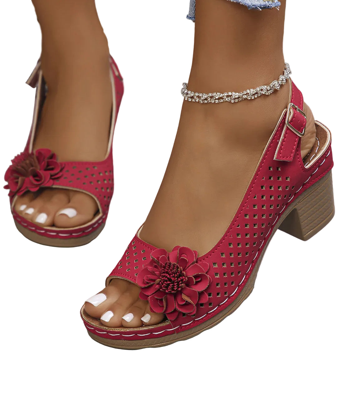 Sandales pour Femmes à Talon Épais et Motif Floral 3