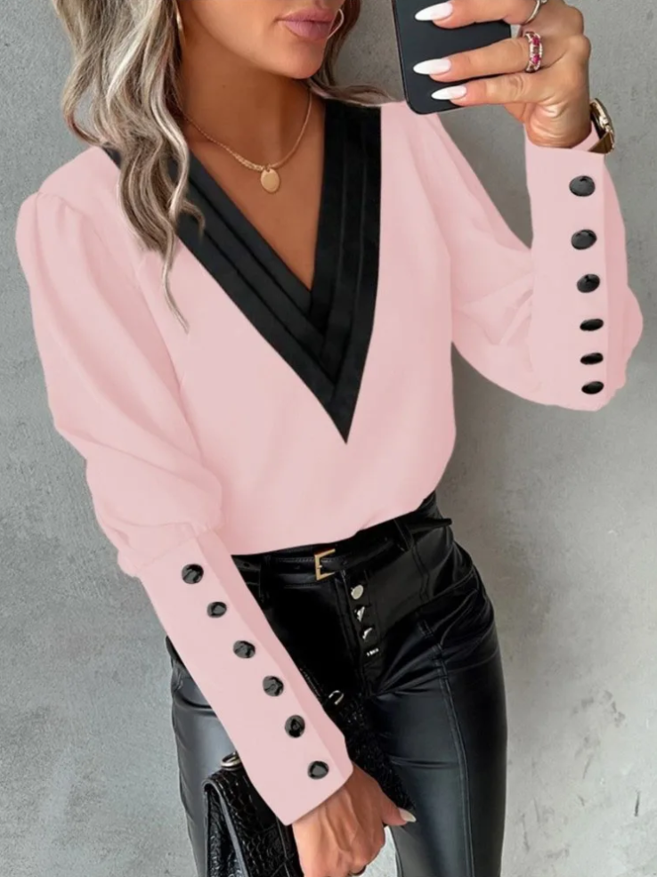 Variant image for Blouse Femme Décontractée Col en V Moderne 100% Polyester-25