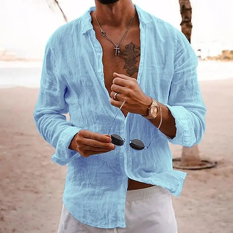 Variant image for Chemise en Lin Décontractée pour Hommes - Style Élégant et Confortable-7