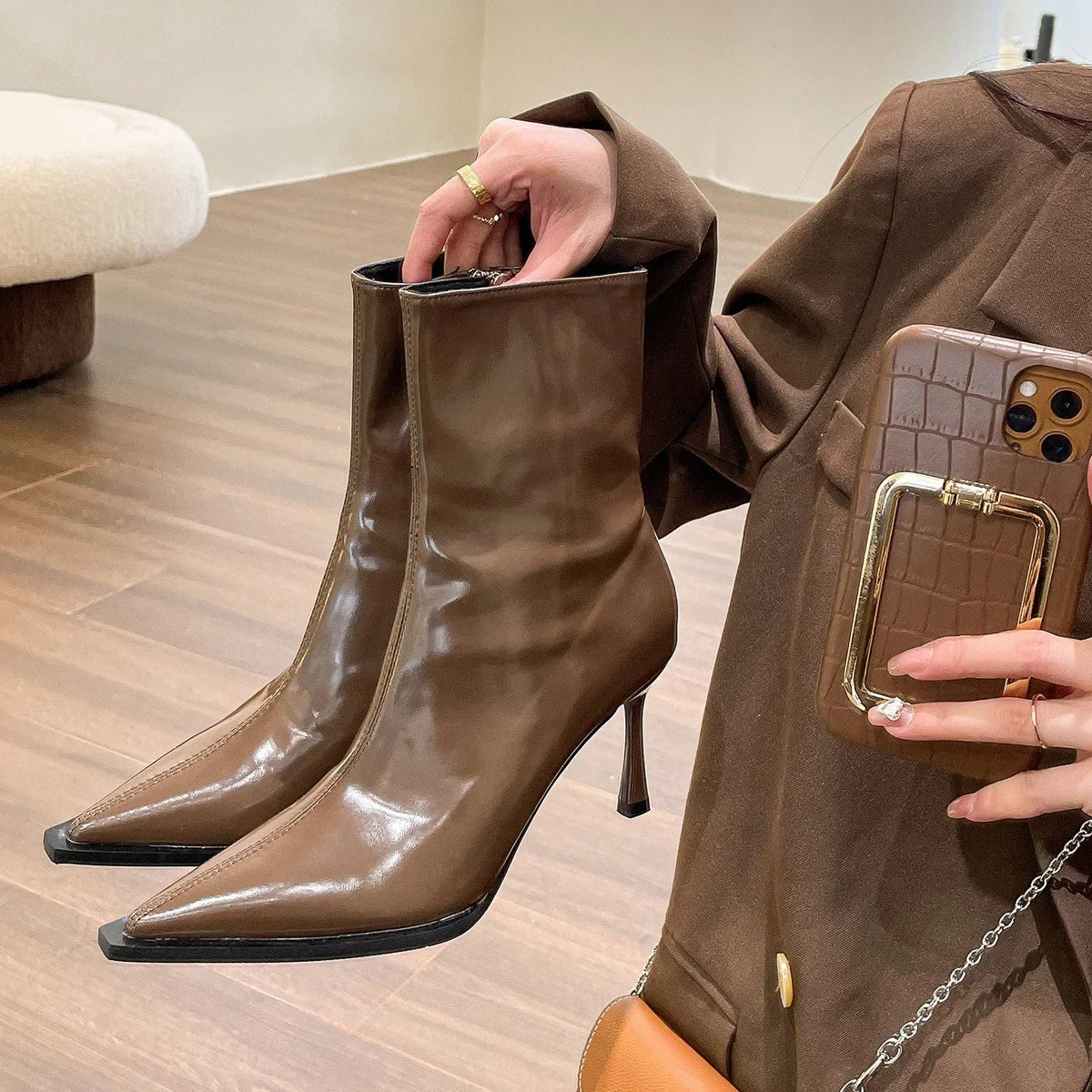 Variant image for Bottes Pour Femmes Élégantes En Cuir Synthétique À Talon Étroit-11