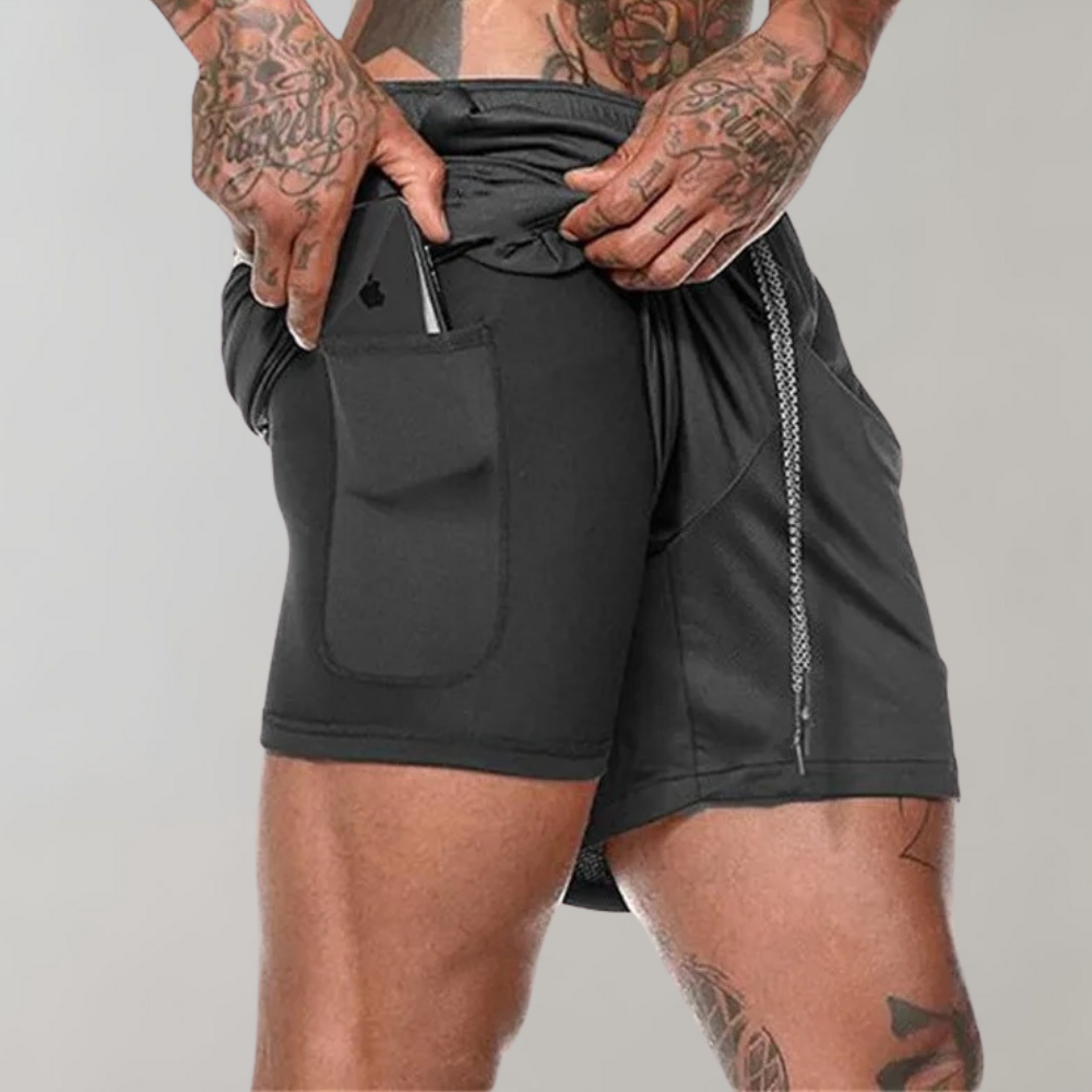 Short de Fitness Homme 2-en-1 Confortable 2