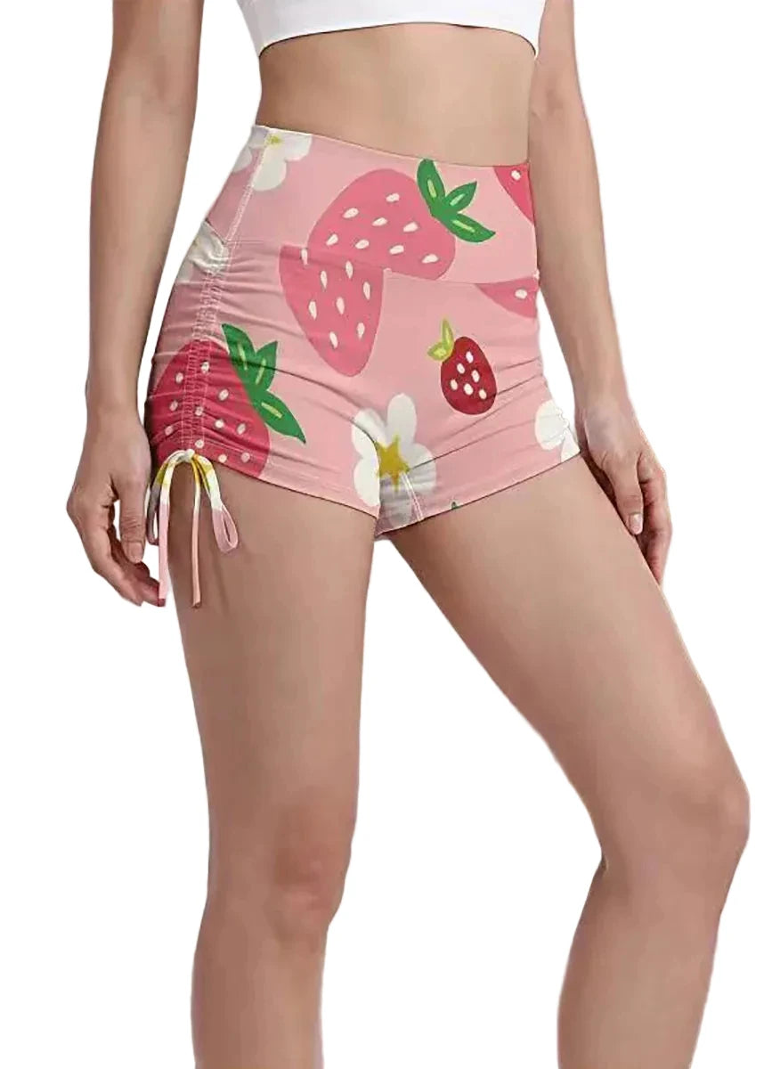 Short de sport femme taille haute à imprimé fruité 1