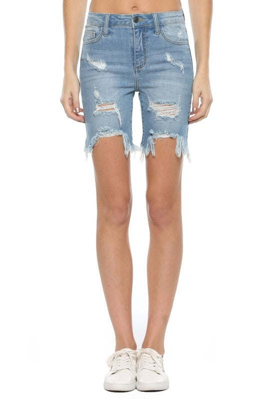 Shorts Bermuda Femme Taille Haute Dénim Clair 0