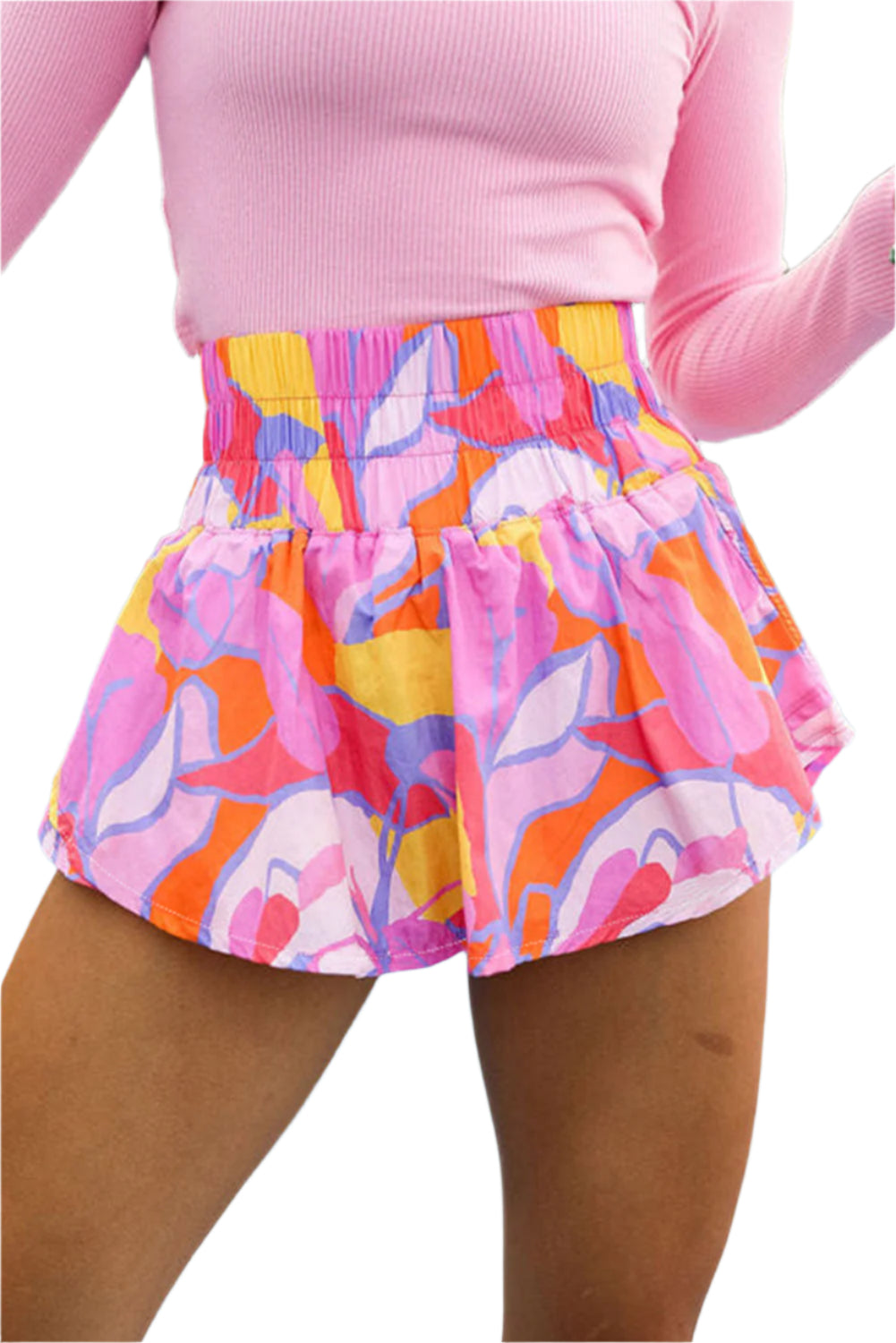 Shorts Décontractés Femme Taille Élastique Imprimé Abstrait Violet 0
