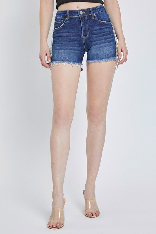 Shorts à Taille Haute avec Franges en Rhinestones 2