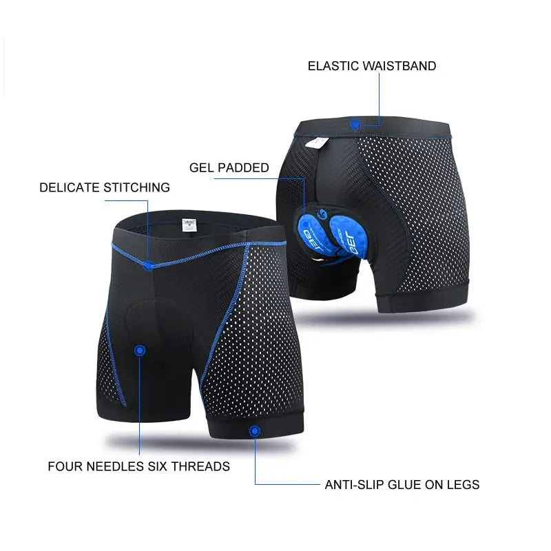 Shorts de Cyclisme pour Hommes Rembourrés en Gel 5D avec Grips Antidérapants 3