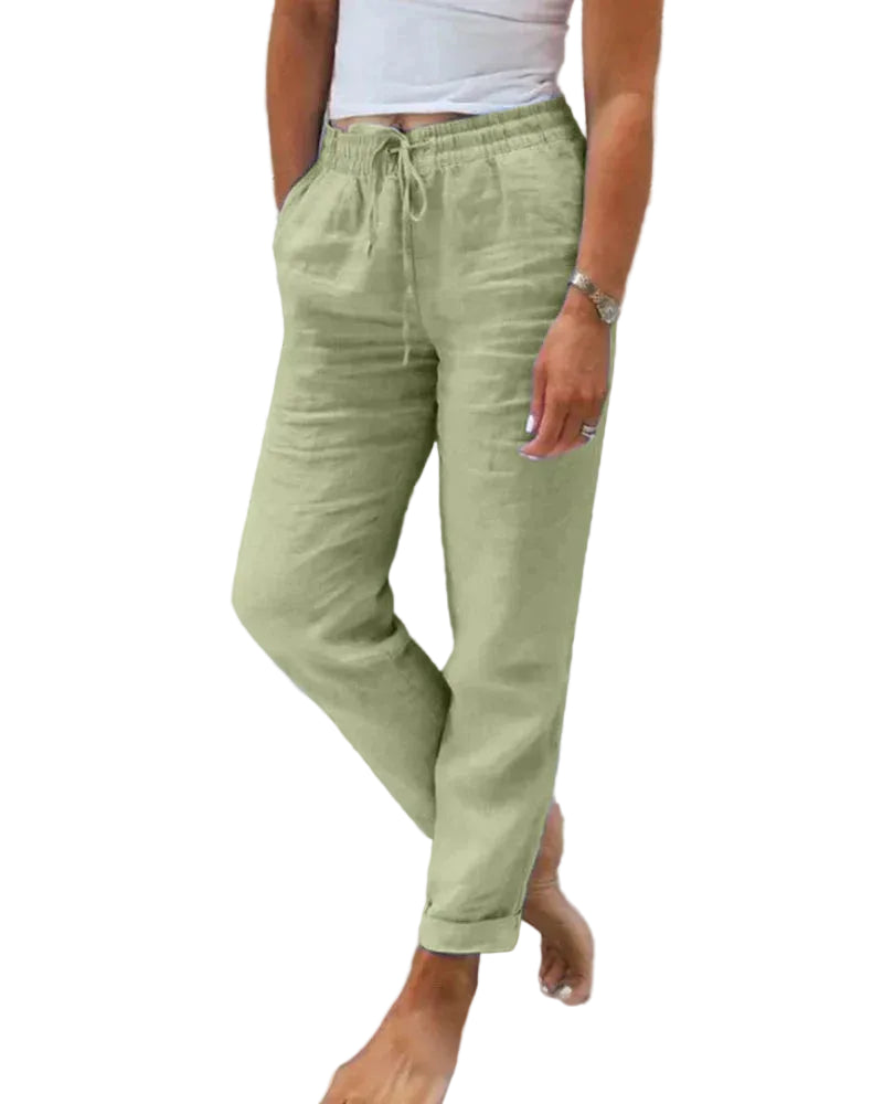 Pantalon Fluide Femme Léger en Lin Ample-1