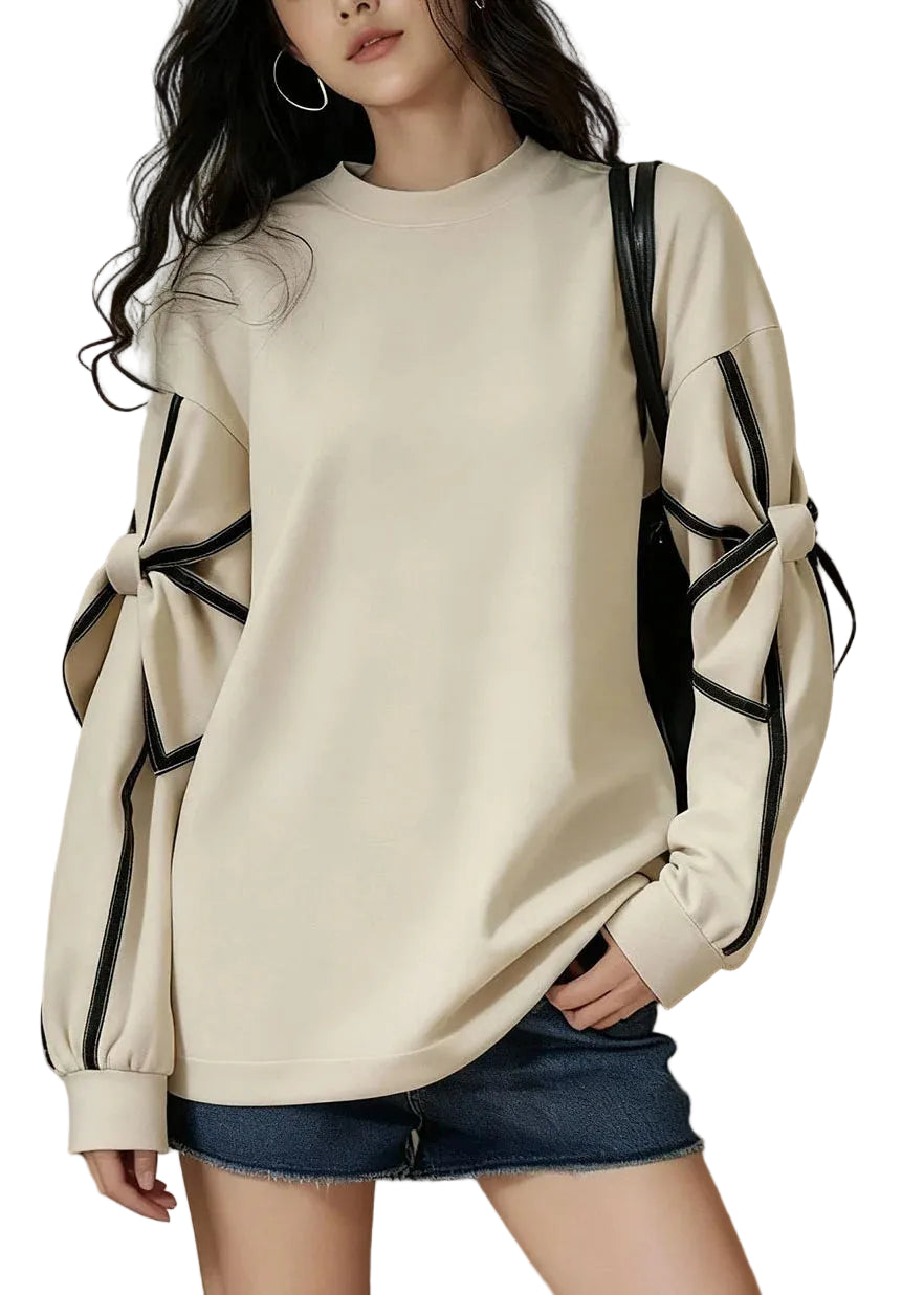 Sweat-shirt Femme Décontracté à Col Rond avec Détail Nœud Papillon 0
